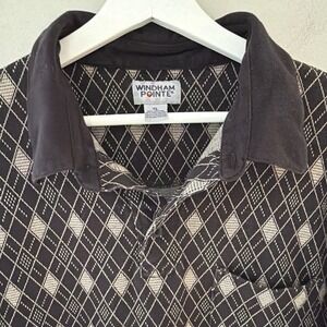 Windham Pointe Mens XL Polo Shirt Black Tan Argyle Diamond Knit Pocket